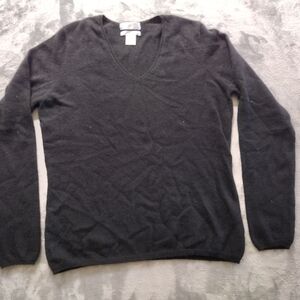 KEIRA 100% 2-Ply Cashmere Sweater V-Neck Black Women's Large